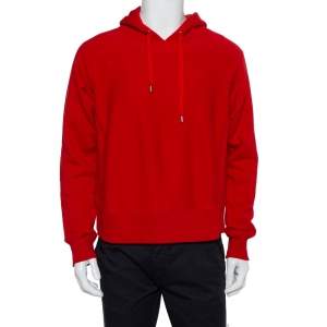 Gucci Red Cotton Knit Dragon Embroidered Hoodie S