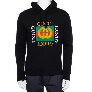 Gucci Black Vintage Logo Print Cotton Hooded Sweatshirt S