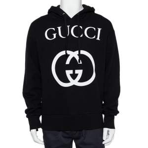 Gucci Black Interlocking G Print Cotton Hooded Sweatshirt S 