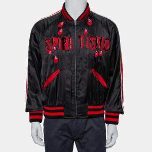 Gucci Black Satin Contrast Trim Spiritismo Applique Detail Bomber Jacket M