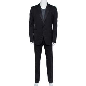 Gucci Black Wool Contrast Collar & Strip Detail Regular Fit Suit 3XL
