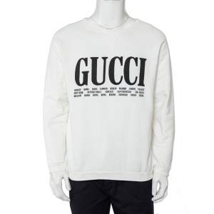 Gucci White Cotton Logo & Cities Printed Crewneck Sweatshirt M
