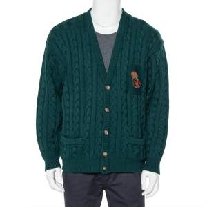 Gucci Dark Green Cable Knit Wool Button Front Cardigan XXL