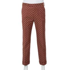 Gucci Brown Logo Jacquard Wide Leg Pants M