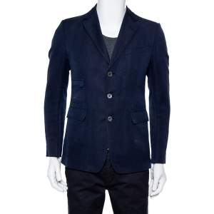 Gucci Navy Blue Cotton & Linen Button Front Blazer M