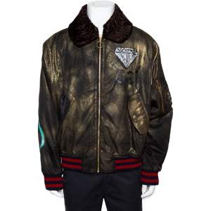 Gucci Metallic Ghost Handpainted Synthetic & Fur Trim  Bomber Jacket XXL