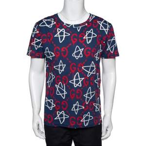 Gucci Blue Cotton Ghost GG Print T-Shirt S