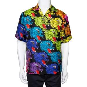 Gucci Multicolor Panther Print Silk Bowling Shirt S