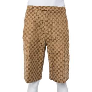 Gucci Beige Logo Monogram Canvas Bermuda Shorts XL
