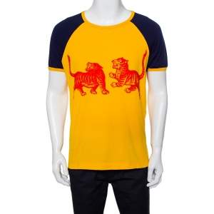 Gucci Yellow/Blue Tiger Print Cotton Crewneck T-Shirt S