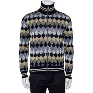 Gucci Navy Blue Patterned Lurex Knit Zip Front Jacket S