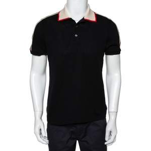 Gucci Black Cotton Pique Contrast Collar Trim Polo T-Shirt L
