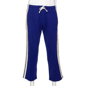 Gucci Blue Wool Logo Side Strip Detail Cropped Track Pants M