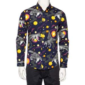 Gucci Navy Blue Planets & Animals Printed Cotton Button Front Shirt S