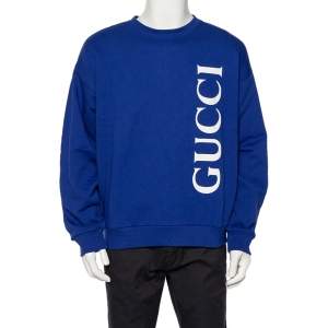 Gucci Navy Blue Logo Printed Cotton Knit Sweatshirt XL