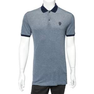 Gucci Blue Cotton Pique Logo Embroidered Detail Polo T-Shirt M