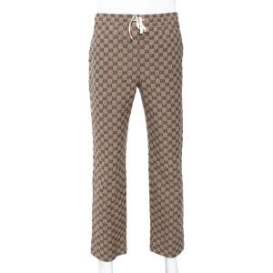 Gucci Beige Logo Jacquard Drawstring Detail Trousers S