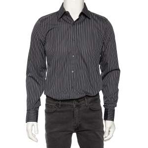 Gucci Dark Grey Striped Cotton Slim Front Button Shirt M