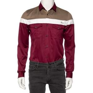 Gucci Tricolor Cotton Patch Pocket Skinny Fit Shirt M 