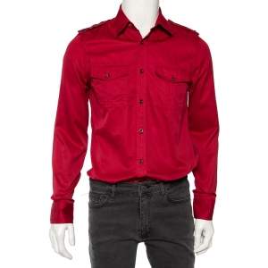Gucci Red Cotton Double Pocket Military Shirt M 