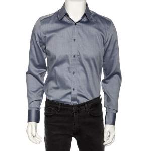 Gucci Slate Blue Patterned Cotton Slim Fit Shirt M