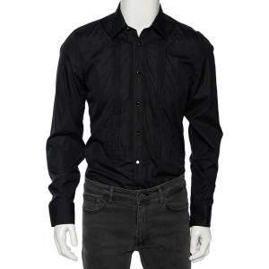 Gucci Black Cotton Pin Tuck Detail Tuxedo Shirt M 