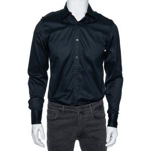 Gucci Black Cotton Epaulette Detail Button Front Shirt M