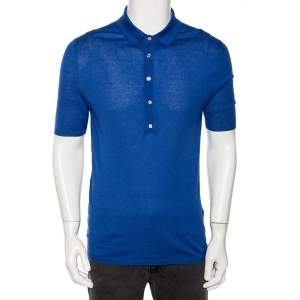 Gucci Blue Cashmere & Silk Knit Polo T Shirt XL