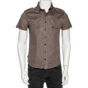 Gucci Brown Cotton Pique Safari Short Sleeve Shirt M 