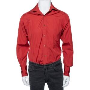Gucci Burnt Orange Cotton Angled Cuff Detail Shirt M 