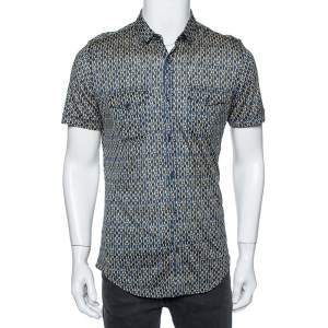Gucci Multicolored Geometric Print Jersey Short Sleeve Skinny Fit Shirt L 