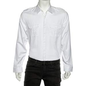 Gucci White Cotton Contrast Trim Button Front Skinny Shirt L