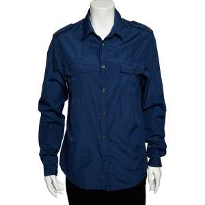 Gucci Navy Blue Cotton Bee Applique Detail Duke Shirt M