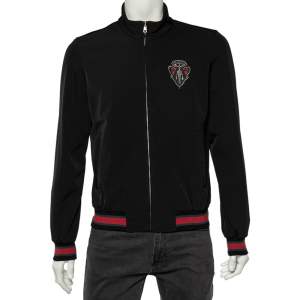 Gucci Equestrian Black Web Trim Bomber Jacket S