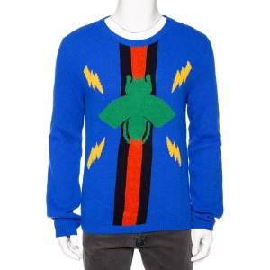 Gucci Blue Wool Jacquard Crewneck Sweater L