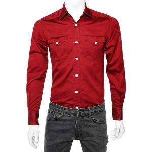 Gucci Red Cotton Pocket Detail Long Sleeve Shirt S