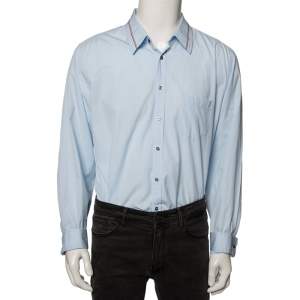 Gucci Blue Checkered Cotton Button Front Slim Fit Shirt XXXL