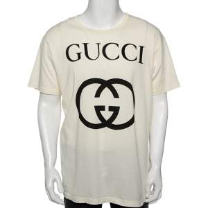 Gucci Cream Interlocking G Print Cotton Oversized Crewneck T-Shirt XS