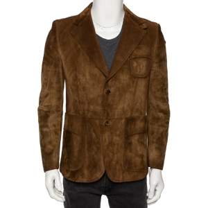 Gucci Brown Suede Pocketed Single Breasted Utility Jacket M