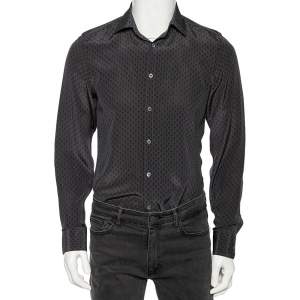 Gucci Charcoal Grey Printed Silk Button Front Shirt S