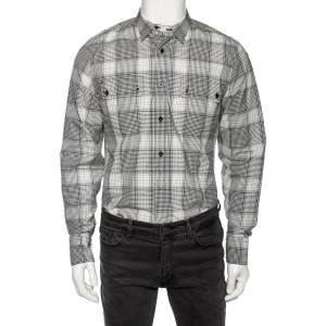 Gucci Monochrome Checkered Cotton Button Front Shirt M