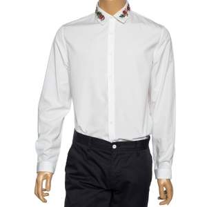 Gucci White Cotton Embroidered Collar Button Front Slim Fit Shirt L