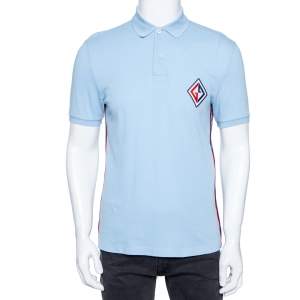Gucci Blue Cotton Pique Embroidered Logo Patch Detailed Polo T-Shirt M