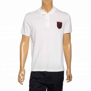 Gucci White Cotton Pique Logo Patch Detail Polo T-Shirt L