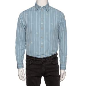 Gucci Blue GG Striped Cotton Button Front Shirt M