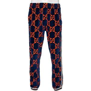 Gucci Navy Blue & Orange Logo Devore Sweatpants L