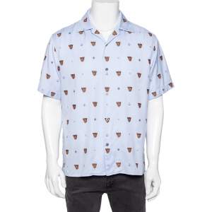 Gucci Blue Tiger Fil Coupe Button Front Baseball Shirt M