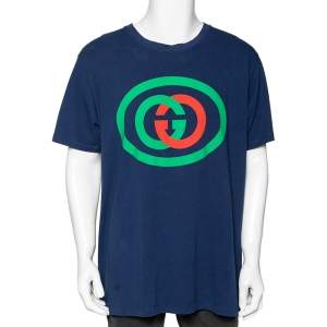 Gucci Blue GG Logo Printed Cotton Short Sleeve T-Shirt M