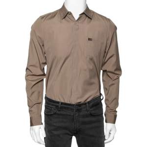 Gucci Brown Cotton Pocket Detail Button Front Slim Fit Shirt M