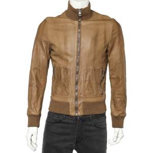 Gucci Brown Leather Zip Front Jacket L
